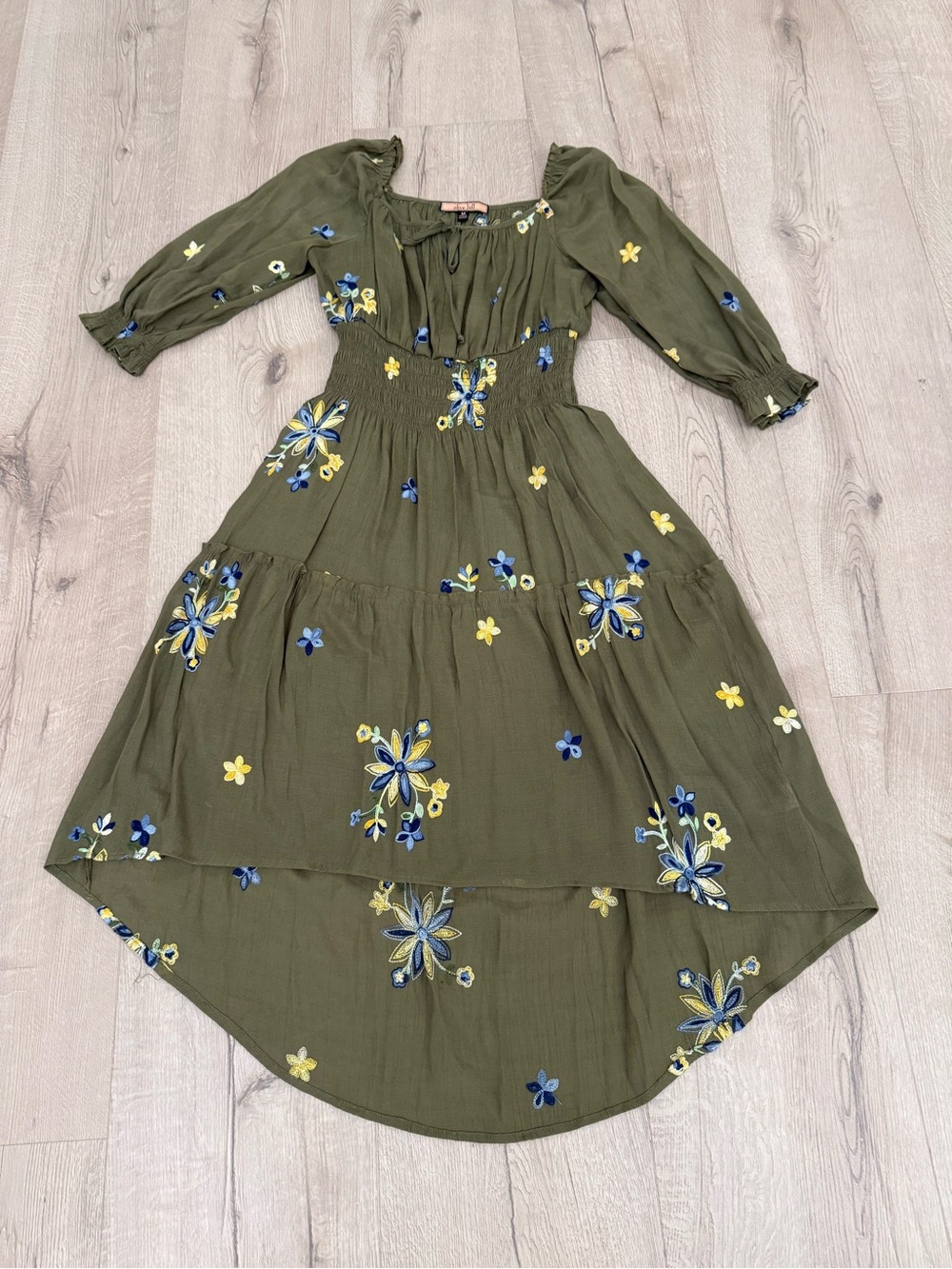 Olive Hill Floral High-Low Peasant Dress